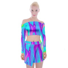 Colorful Abstract Fluid Art Pattern Off Shoulder Top With Mini Skirt Set by GardenOfOphir