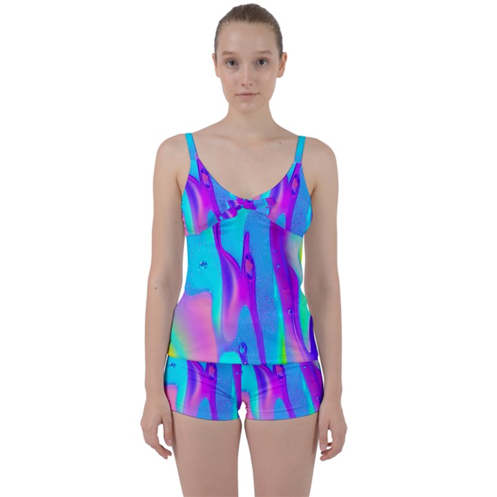 Colorful Abstract Fluid Art Pattern Tie Front Two Piece Tankini