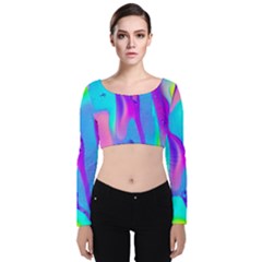 Colorful Abstract Fluid Art Pattern Velvet Long Sleeve Crop Top