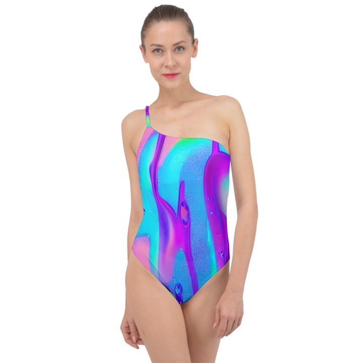 Colorful Abstract Fluid Art Pattern Classic One Shoulder Swimsuit