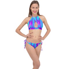 Colorful Abstract Fluid Art Pattern Cross Front Halter Bikini Set by GardenOfOphir