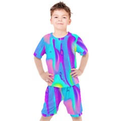 Colorful Abstract Fluid Art Pattern Kids  Tee and Shorts Set