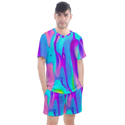 Colorful Abstract Fluid Art Pattern Men s Mesh Tee And Shorts Set by GardenOfOphir