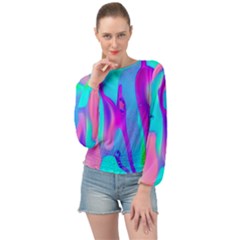 Colorful Abstract Fluid Art Pattern Banded Bottom Chiffon Top by GardenOfOphir