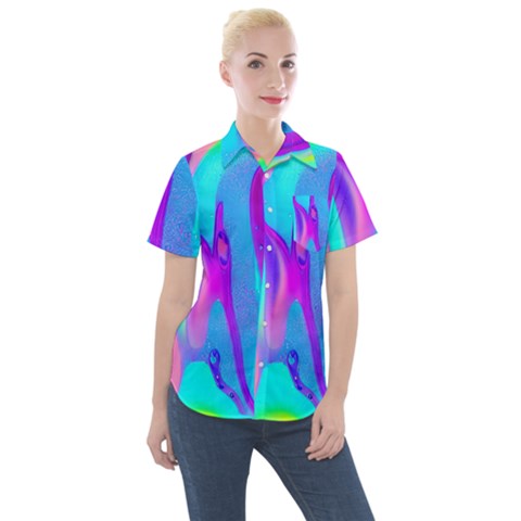 Colorful Abstract Fluid Art Pattern Women s Short Sleeve Pocket Shirt by GardenOfOphir