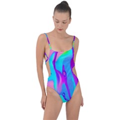 Colorful Abstract Fluid Art Pattern Tie Strap One Piece Swimsuit by GardenOfOphir