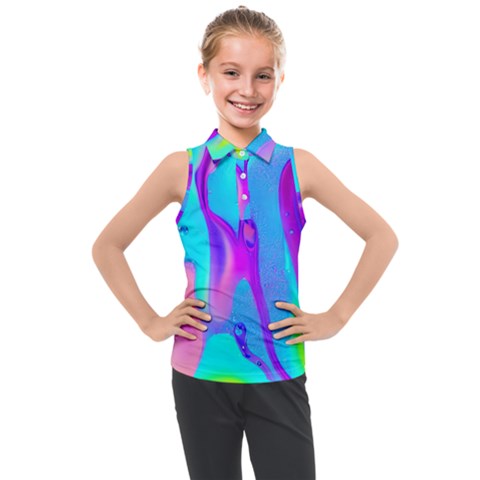 Colorful Abstract Fluid Art Pattern Kids  Sleeveless Polo Tee by GardenOfOphir