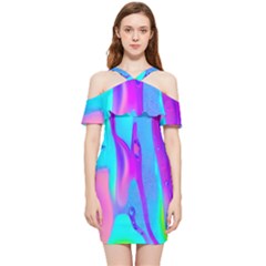 Colorful Abstract Fluid Art Pattern Shoulder Frill Bodycon Summer Dress