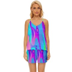 Colorful Abstract Fluid Art Pattern V-neck Satin Pajamas Set by GardenOfOphir