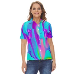 Colorful Abstract Fluid Art Pattern Women s Short Sleeve Double Pocket Shirt