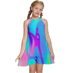 Colorful Abstract Fluid Art Pattern Kids  Halter Collar Waist Tie Chiffon Dress by GardenOfOphir