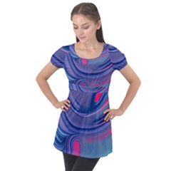 Liquid Art Pattern - Fluid Art Puff Sleeve Tunic Top by GardenOfOphir