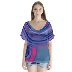 Liquid Art Pattern - Fluid Art V-neck Flutter Sleeve Top by GardenOfOphir