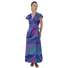 Liquid Art Pattern - Fluid Art Flutter Sleeve Maxi Dress by GardenOfOphir