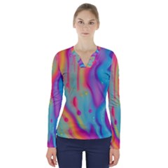 Liquid Art Pattern - Marble Art V-neck Long Sleeve Top by GardenOfOphir