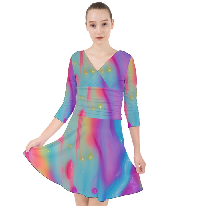 Liquid Art Pattern - Marble Art Quarter Sleeve Front Wrap Dress