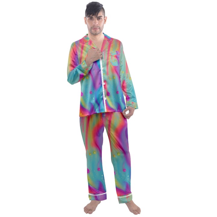 Liquid Art Pattern - Marble Art Men s Long Sleeve Satin Pajamas Set