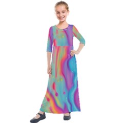 Liquid Art Pattern - Marble Art Kids  Quarter Sleeve Maxi Dress by GardenOfOphir