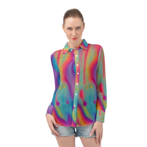 Liquid Art Pattern - Marble Art Long Sleeve Chiffon Shirt by GardenOfOphir