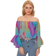 Liquid Art Pattern - Marble Art Off Shoulder Flutter Bell Sleeve Top by GardenOfOphir