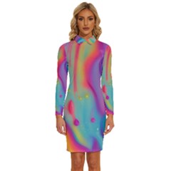 Liquid Art Pattern - Marble Art Long Sleeve Shirt Collar Bodycon Dress