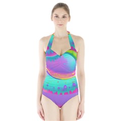 Liquid Art Pattern - Fluid Background Halter Swimsuit by GardenOfOphir