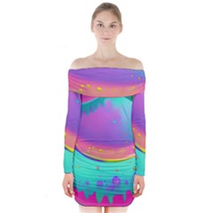 Liquid Art Pattern - Fluid Background Long Sleeve Off Shoulder Dress by GardenOfOphir