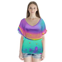 Liquid Art Pattern - Fluid Background V-neck Flutter Sleeve Top by GardenOfOphir