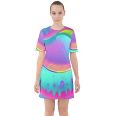 Liquid Art Pattern - Fluid Background Sixties Short Sleeve Mini Dress by GardenOfOphir