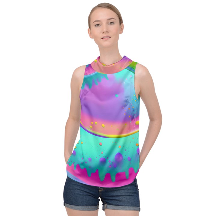 Liquid Art Pattern - Fluid Background High Neck Satin Top