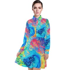 Liquid Art Pattern - Fluid Art Long Sleeve Chiffon Shirt Dress by GardenOfOphir