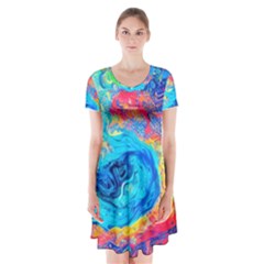 Liquid Art Pattern - Fluid Art Short Sleeve V-neck Flare Dress by GardenOfOphir