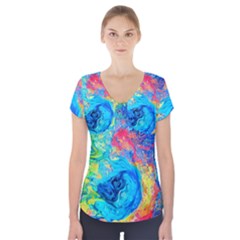 Liquid Art Pattern - Fluid Art Short Sleeve Front Detail Top by GardenOfOphir