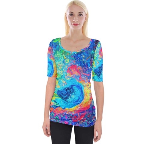 Liquid Art Pattern - Fluid Art Wide Neckline Tee by GardenOfOphir