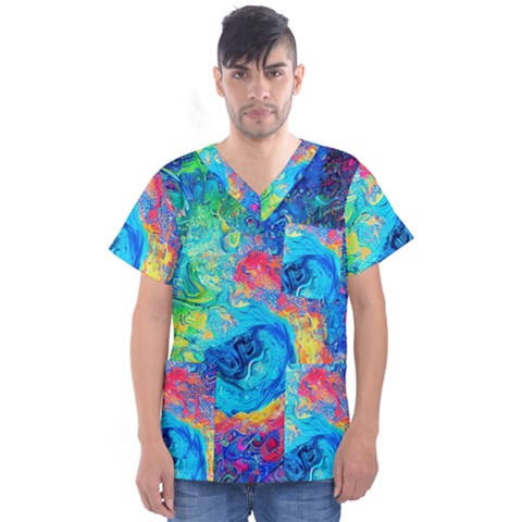 Liquid Art Pattern - Fluid Art Men s V-neck Scrub Top by GardenOfOphir