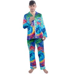 Liquid Art Pattern - Fluid Art Men s Long Sleeve Satin Pajamas Set by GardenOfOphir