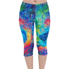 Liquid Art Pattern - Fluid Art Velvet Capri Leggings  by GardenOfOphir