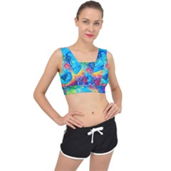 Liquid Art Pattern - Fluid Art V-back Sports Bra by GardenOfOphir