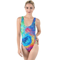 Liquid Art Pattern - Fluid Art High Leg Strappy Swimsuit by GardenOfOphir