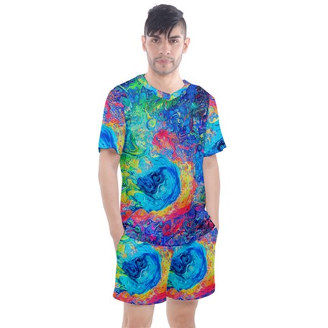 Liquid Art Pattern - Fluid Art Men s Mesh Tee And Shorts Set by GardenOfOphir