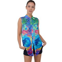 Liquid Art Pattern - Fluid Art Sleeveless Chiffon Button Shirt