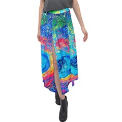 Liquid Art Pattern - Fluid Art Velour Split Maxi Skirt by GardenOfOphir