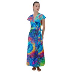 Liquid Art Pattern - Fluid Art Flutter Sleeve Maxi Dress by GardenOfOphir