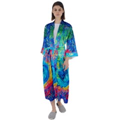 Liquid Art Pattern - Fluid Art Maxi Satin Kimono by GardenOfOphir