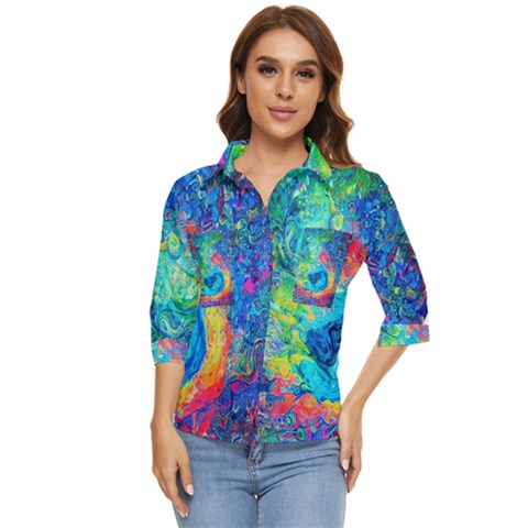 Liquid Art Pattern - Fluid Art Women s Quarter Sleeve Pocket Shirt by GardenOfOphir