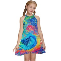 Liquid Art Pattern - Fluid Art Kids  Halter Collar Waist Tie Chiffon Dress by GardenOfOphir