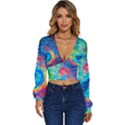 Liquid Art Pattern - Fluid Art Long Sleeve Deep-V Velour Top View1