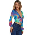 Liquid Art Pattern - Fluid Art Long Sleeve Deep-V Velour Top View3