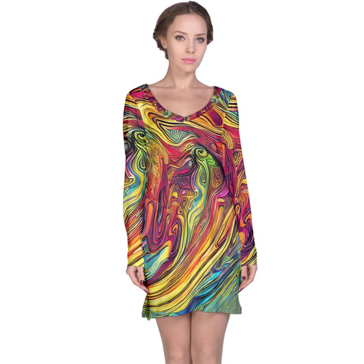 Liquid Art Pattern - Abstract Art Long Sleeve Nightdress