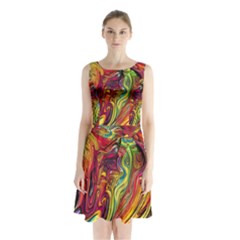 Liquid Art Pattern - Abstract Art Sleeveless Waist Tie Chiffon Dress by GardenOfOphir